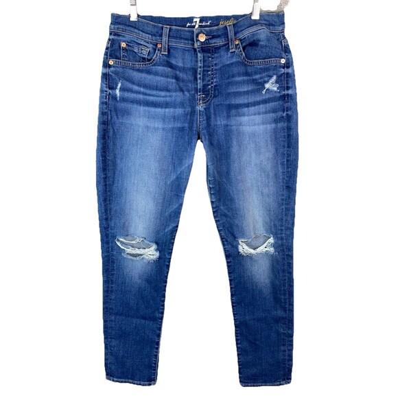 7FAM Women 30 Jeans Josefina Skinny Boyfriend Button Fly Distressed Cowgirl Y2K - Picture 1 of 11